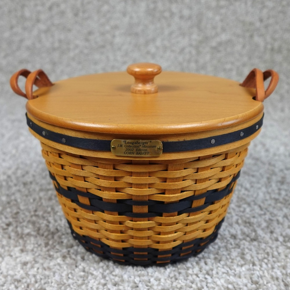 Longaberger JW Collection Miniature 2002 Edition Corn Basket Set‎ with Lid COA